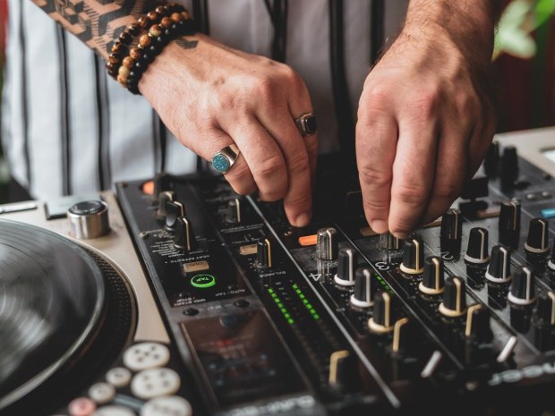 DJ mixer turntable closeup